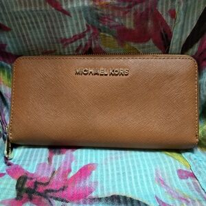 Michael Kors Brown Leather Wallet with Gold Logo